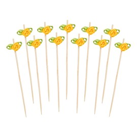 100 Counts Rose Flower Cocktail Picks - 4.7 Inch Long Bamboo Fancy Toothpicks for Appetizers Party Food Drinks (Orange)