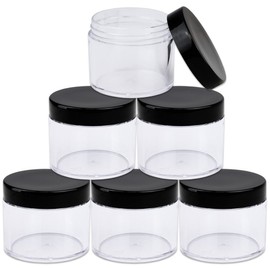 Beauticom® 2 oz./ 60 Grams/ 60 ML (Quantity: 6 Packs) Thick Wall Round Clear Plastic Leak-Proof Jars Container with Black Lids for Cosmetic, Lip Balm, Lip Gloss, Creams, Lotions, Liquids