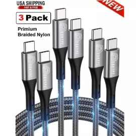 Dbhype 3-Pack Braided TYPE-C to Type-C Fast Charging Data SYNC Charger Cable 3/6/10FT - 3Pack / 3 Ft / 1M usb c to usb c - Blk