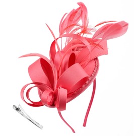 DRESHOW Fascinators Royal Banquet Ribbons Feathers Headwear Cocktail Tea Party Wedding Church Bridal Hat for Women & Girls