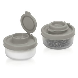 SIGNORAWARE Salt and Pepper Shakers Moisture Proof Set of 2 Small Mini Salt Shaker to go Camping Picnic Outdoors Kitchen Lunch Boxes Travel Spice Set Clear with Red Covers Plastic Airtight Dispenser