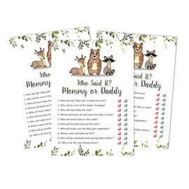Inkdotpot Mommy Or Daddy Who said it Game Gender Neutral Leaves & Animals Set Of 50 Fun Baby Shower Game Party Supply
