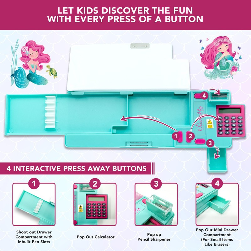 Decorably Pop Up Multifunctional Mermaid Pencil Case for Girls with
