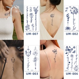 Qpout 9 Sheets Semi-Permanent Tattoos for Women Girls Realistic Temporary Tattoos Body Art Tattoo Stickers Dark Blue Waterproof Fake Tattoos Durable for 1-2 Weeks