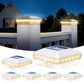 LETMY 6 Pack Solar Post Cap Lights Outdoor, 40 Brighter LEDs 4x4 Fence Post Solar Lights Outdoor with 3 Modes, Waterproof Deck Fence Cap Light Solar Powered for 3.5x3.5 4x4 Vinyl Wooden Posts (White)