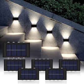 Solar Wall Lights Outdoor Fence Lights Solar Powered Up Down Lighting Waterproof Outside for Porch, Steps, Stairs, Patio Deck, House, Yard, Path, Landscape, Driveway, Railing (White 6 Pack)