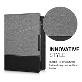 kwmobile Case Compatible with Kobo Aura H2O Edition 1 - PU Leather and Canvas e-Reader Cover - Dark Grey/Black