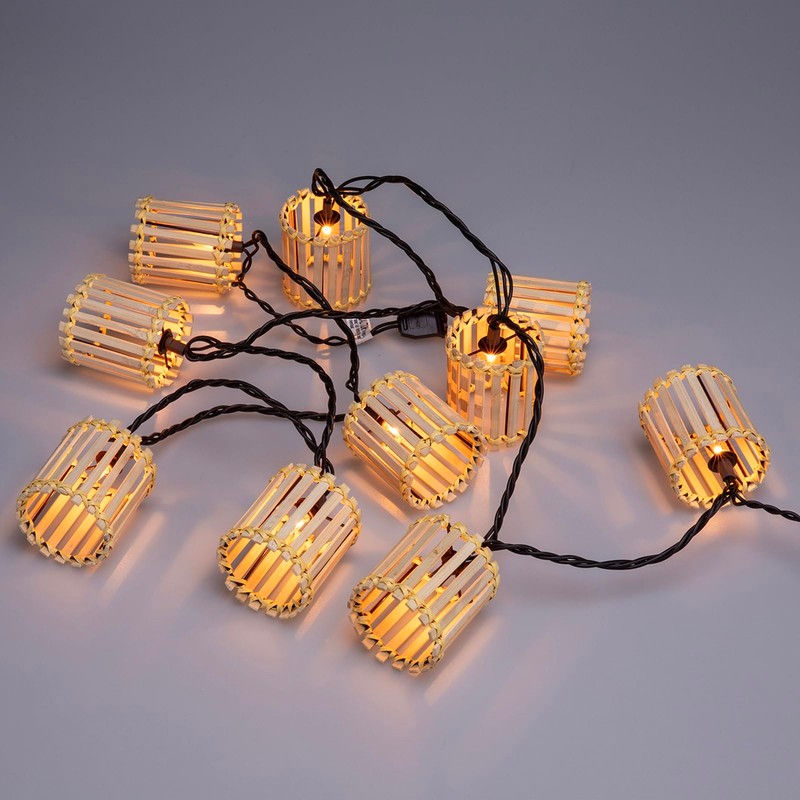 Decorative String Lights, 10 Incandescent Mini Bulbs with Natural Bamboo