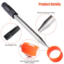 Golf Ball Retriever Telescopic, 12Ft Aluminum Alloy Golf Ball Retriever for Water, Ball Retriever Tool Golf Ball Grabber, Telescopic | Two-Sided | Easy Grab Ball | Golf Gifts for Men & Golfers