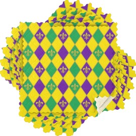 Mardi Gras Fleur de Lis Rags Dish Towel Cleaning Cloth Set of 6 Gold Green Purple Buffalo Plaid Kitchen Bath Hand Towels 11x11 IN Super Absorbent Lint Free Soft Towel Kitchen Accessories