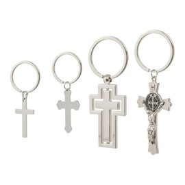 Honbay 4PCS Metal Cross Keychains Creative Religious Key Rings Faith Keyfob Backpack Hanging Ornament for Bag Purse Wallet Cellphone or Car Pendant (4 Style)