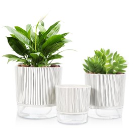 Etvski Self Watering Pots for Indoor Plants, 6 & 5 & 4 Inch Stylish Flower Pots, Set of 3 Modern Planters with Self-Watering Feature (Black Stripes)