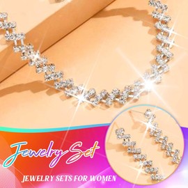 Unicra Silver Wedding Jewellery Sets Rhinestone Bridal Necklaces and Earrings Set Crystal Costume Formal Jewellery Set for Women and Brides, One size, Gemstone, Rhinestone