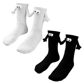 penmol Magnetic Socks Hold Hands,2Pair Polyester Holding Hands Socks Hand in Hand,Hand Holding Socks,Novelty Socks,Couple Socks that hold hands Valentines Gifts