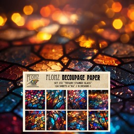 Decoupage Paper Pack (24 Sheets 6"x6") Tiffany Stained Glass # Vintage Styled Pattern Paper for Decoupage, Craft and Scrapbooking