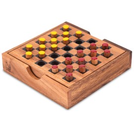 LOGOPLAY Dame - Checkers - Strategiespiel - Denkspiel - Brettspiel aus Holz mit rot/Gelben Steckern