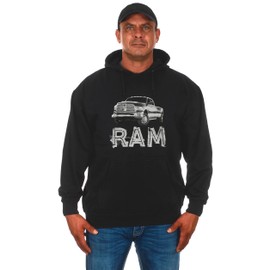 JH DESIGN GROUP Men's Dodge RAM Truck Pullover Hoodie (X-Large, Black-TRK1)