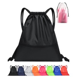 TeamOneDay Sports Knapsack with Waterproof Bag, Large Capacity, Pool Bag, Gym Bag, Rucksack, Waterproof Bag (Black)