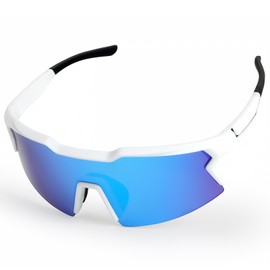 UVTQSSP TR90 Sports Glasses Cycling Glasses Men Women UV400 Protection Sports Sunglasses HD View Ultralight Running Glasses for MTB Road Bike Cycling Running, White Frame/Blue Lens