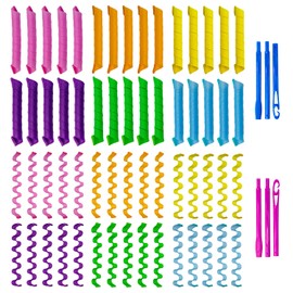 60 Piezas Rodillo de pelo sin calor,Cinta de pelo sin calor, rizadores de pelo en espiral, sin ondas de calor, kit de peinado(55 cm)