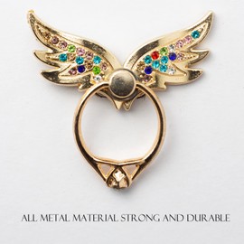 Angel Wings Glitter Bling Bling Phone Ring Holder, 2 Pack Sparkle Phone Ring Grip Artificial Diamond Stand,Rhinestone Cell Finger Ring for Phones,Pad