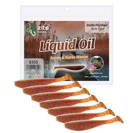 Zite Fishing InZite Pershad 8 cm - Rubber Bait for Pike Fishing - Bulbous Silhouette & Strong Tail Plate - 7 Pieces - Jig, Finesse & Offset Mounts Also Dropshot Fishing (Liquid Oil)