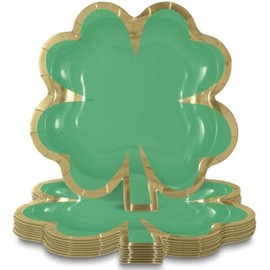 Unique Charming Green and Gold Shamrock-Shaped Foil Stamping Paper Dessert Plates - 8.25" (Pack of 8) - Festive Design, Perfect for St. Patrick's Day and Spring Celebrations