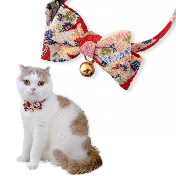Necoichi Chirimen Kimono Bow Tie Cat Collar (Red)