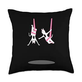 Aerialist Gifts & Aerialist Apparel & Cat Lover Aerial Silks Dancer I Air Yoga Acrobatics I Cat Aerialist Throw Pillow, 18x18, Multicolor