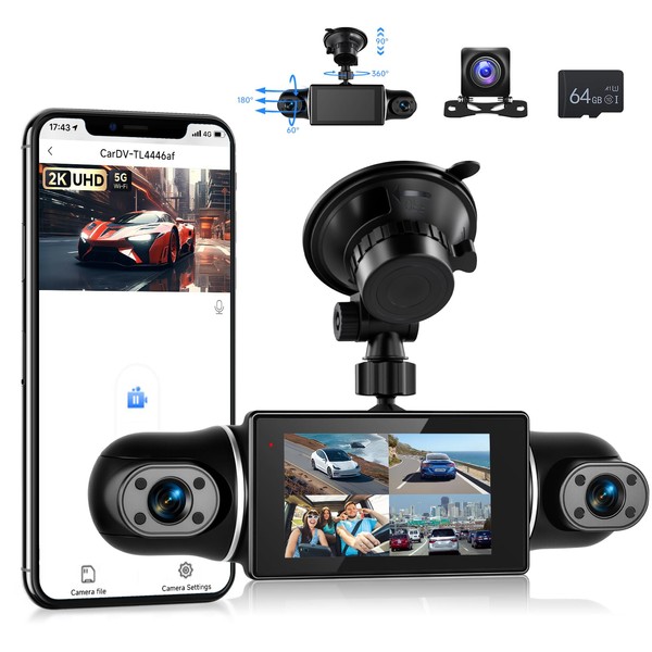 VECHTEL 2K Wi-Fi Dashcam Auto mit APP 1080P Autokamera, 3-Zoll-IPS-Bildschirm
