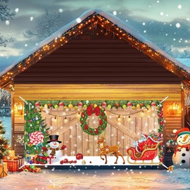 7 * 16FT Christmas Garage Door Cover with Light, Double Garage Door Christmas Decoration, 2024 Christmas Garage Door Banner for Outdoor and Indoor Decor-Snow Scene