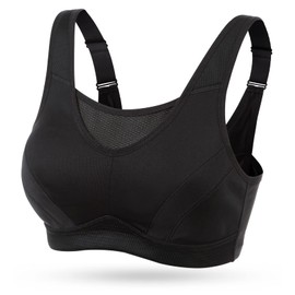 WingsLove Women's Sports Bra High Impact Bounce Adjustable Control Workout Bra Non Padded Wirefree Running Bra(Black,46DDD)