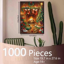 Christmas Fireplace Jigsaw Puzzles for Adults 1000 Pieces Stockings and Christmas Tree Art Jigsaw Puzzles for Challenging Family Activity Games DIY Craft Home Festive Decorations Gifts 20x27 Inches