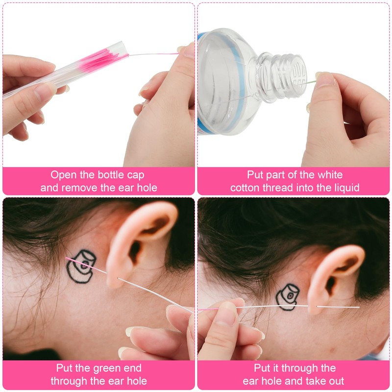 Maitys 180 Pcs Earrings Hole Cleaner, Piercing Cleaner Floss, Rose
