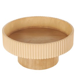 Deco 79 Wood Decorative Bowl Ribbed with Elevated Base, 14" x 14" x 7", Light Brown