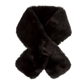 Alex Max Womens Plush Faux Fur Pull Through Scarf, Black