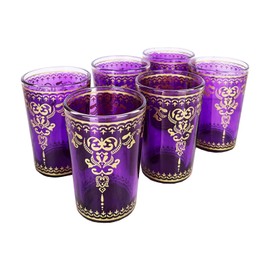 The Wine Savant Moroccan Glasses Artisan Hand-Made Multipurpose 170 ml 6 oz Tea and Wine Morrocan Tumbler Marrakech & Casablanca Tea Cups Set of 6 (Lavender)