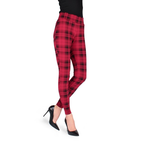 SlimMe Gaban Tartan Shaping Legging, Medium / Large, Msl-030 Black/Red