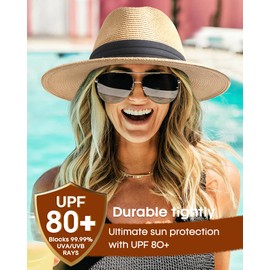 FURTALK Beach Sun Hat for Women Men Wide Brim Fedora Summer Straw Hats UPF 80+