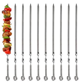 Barbecue Skewers, 10 PCS Flat Long Reusable Steel Metal Skewers for BBQ Grilling, Roasting (12" Long)
