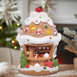 Hodao Christmas Decorations Gingerbread House Decor with Ice Cream Design Battery-Powered (2 AAA), Christmas Village Houses 6.7" H Resin Holiday Display for Indoor Home Decor (Ice Cream 6.7")
