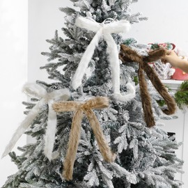 Hoteam 12Pcs Furry Christmas Bows 11 x 18 Inch Large Christmas Tree Topper Bow Fluffy Fuzzy Green Fur Craft for Wreath Door Xmas Outdoor Home Garden Wedding Party Ornament Decor (Neutral Colors)
