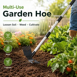 Multi-Use Garden Hoe Rake for Soil Loosening – Carbon Steel Weeding Tool for Gardens, Farms & Backyard Planting