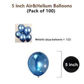 5 inch Metallic Blue Balloons, 100 pcs Thick Chrome Blue Balloons Shiny Latex Party Balloons for Birthday Wedding Baby Shower Decoration (Metallic Blue)