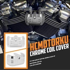 HCmotorku Motorcycle Ignition Coil Cover Fit for Harley Softail Breakout FXBRS Street Bob FXDB Fat Boy FLSTF Standard FLSB Low Rider FLS 2018-Up (Chrome)