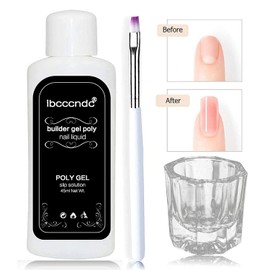 Slip Solution Poly Gel, Quick Nail Poly Gel Slip Solution with Brush + Crystal Cup, Nail Extension Kit Acrylic Liquid Poly Gel Slip Solution for Nails Art DIY