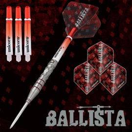 Unicorn Steel Tip Darts Set | Ballista Style 3 | 90% Natural Tungsten Barrels with Red Accents & Volute Points | 25 g