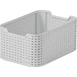 Curver Style Rattan Effect Kitchen, Living room, Bathroom, Bedroom, Utility Small Rectangular Storage Basket 6 Litres - Light Grey