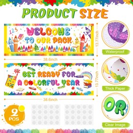 Harloon 2 Pcs Crayon Welcome Banners 13.8x38.6 Inch Welcome to Our Pack Banner Colorful Crayons Paper Banner School Crayon Party Decor for First Day of School Classroom Party Celebration Decoration