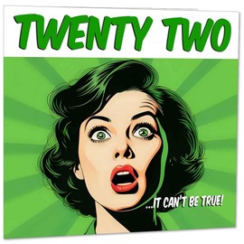 Funny 22nd Birthday Card for Women - Comic Style - Girls Ladies Birthday Cards for Daughter Niece Friend 22 Years Old Twenty Two, Twenty Second Her granddaughter female